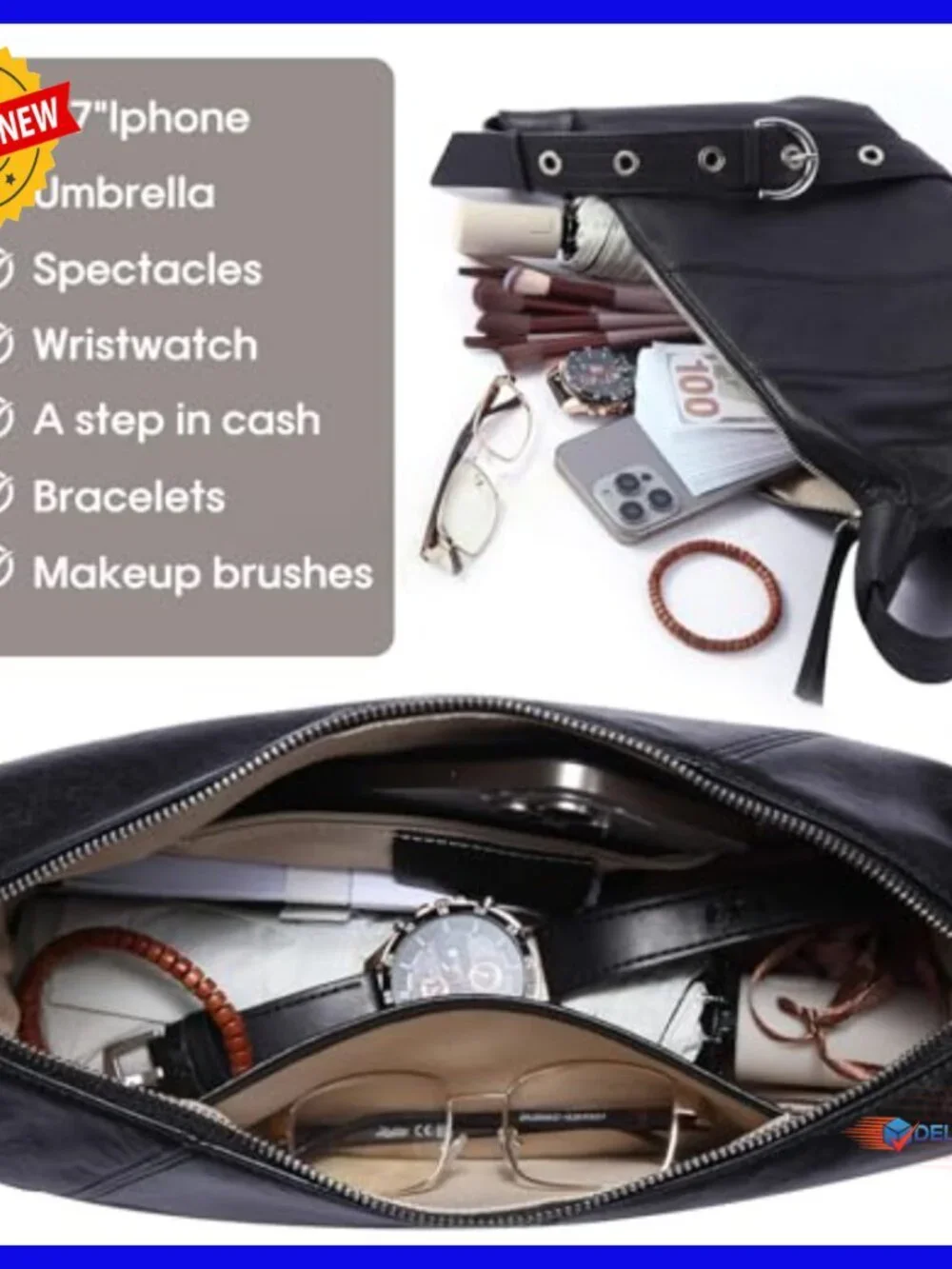 Genuine Leather Hobo Bag with Adjustable Strap, Lightweight Crossbody Purse